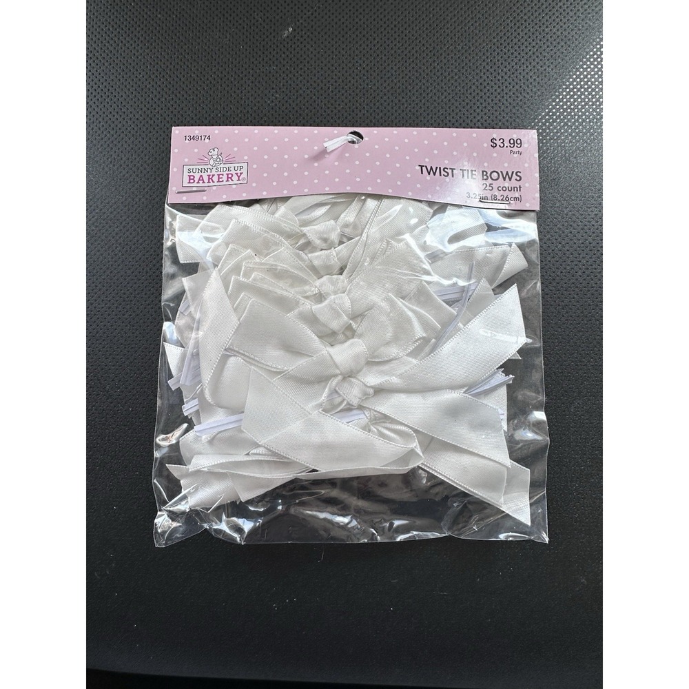 25 PCS White Satin Ribbon Twist Tie Bows 3.5 Inch for Tying Package Gifts